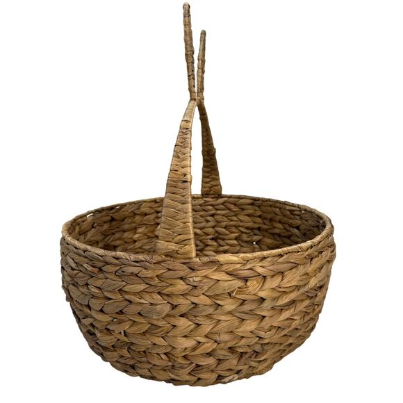 Woven Bunny Ear Basket Natural Seagrass Easter Decor 13” Rustic Farmhouse - Picture 3 of 5